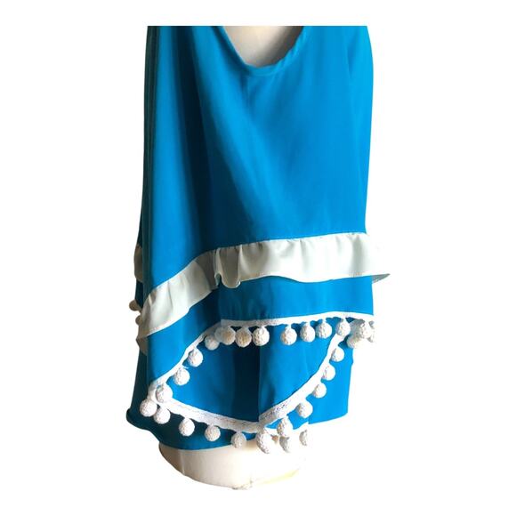 Vava by Joy Han Blue Cold Shoulder Top Pom Pom Trim Blouse Women's Size Small - Picture 2 of 8